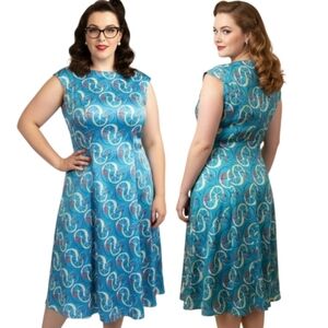 BETTIE PAGE by TATYANA Bicycle Wheel Print Retro Pinup Swing Dress - Size 2X